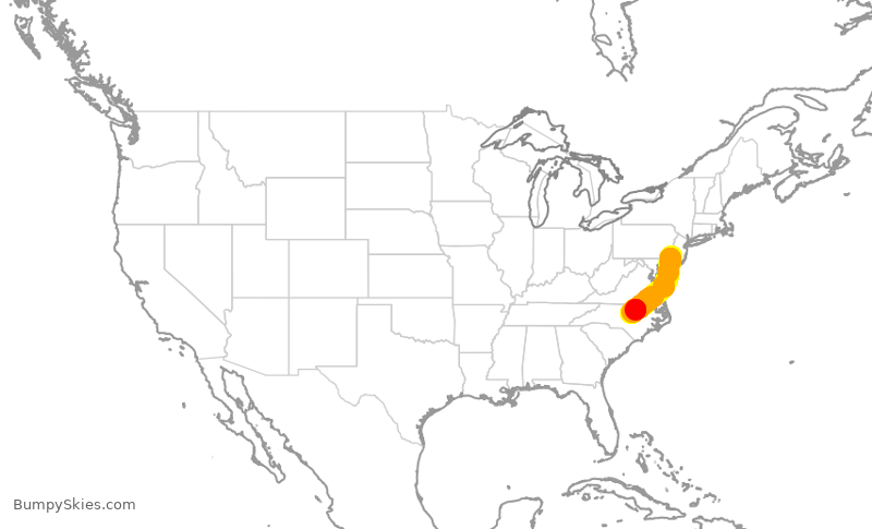 Turbulence forecast map for AAL3125, PHL to RDU