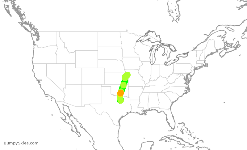 Turbulence forecast map for AAL3126, DFW to MCI