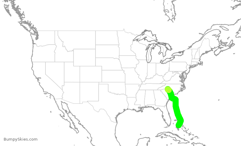 Turbulence forecast map for AAL3126, NAS to CLT