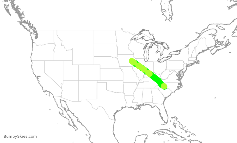 Turbulence forecast map for AAL3127, CLT to CID