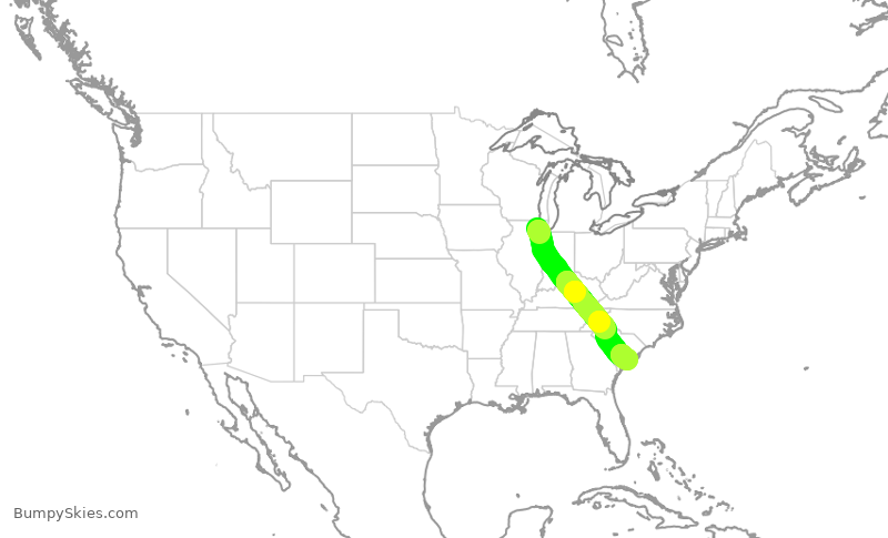 Turbulence forecast map for AAL3127, ORD to CHS