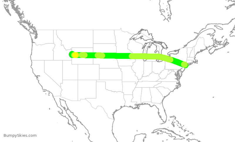 Turbulence forecast map for AAL3129, JAC to JFK