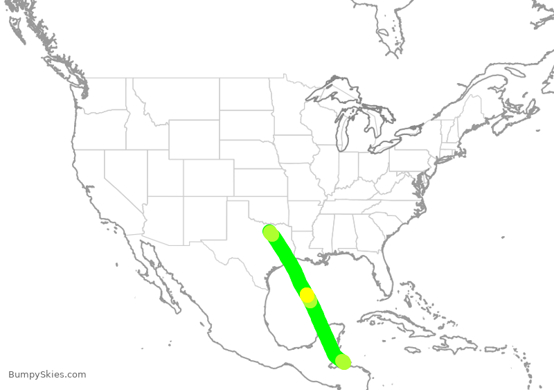 Turbulence forecast map for AAL312, RTB to DFW