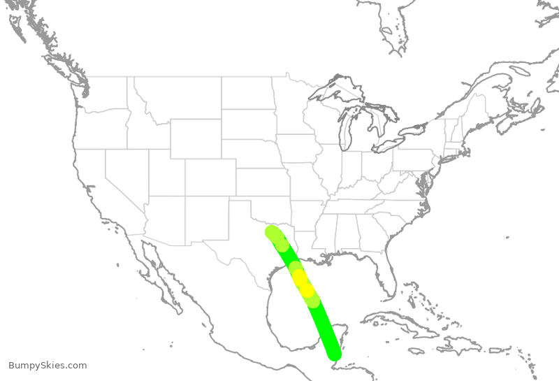 Turbulence forecast map for AAL312, ZBZ to DFW