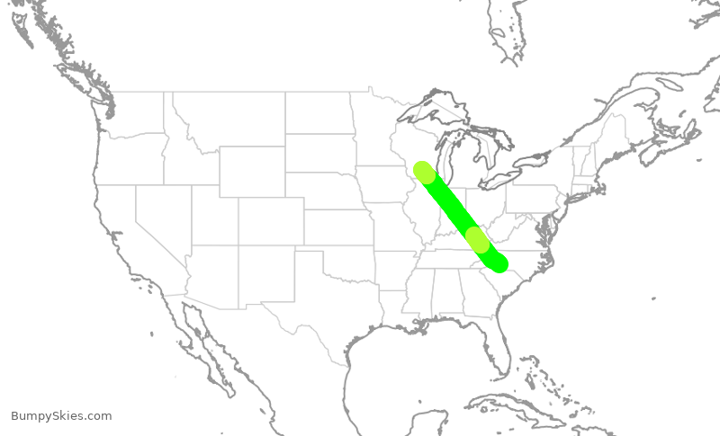 Turbulence forecast map for AAL3130, CLT to MSN