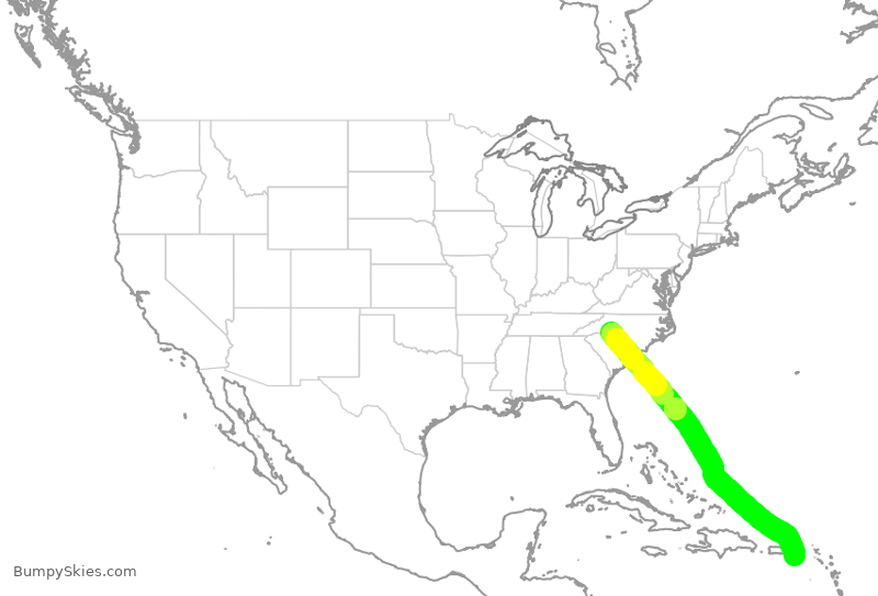 Turbulence forecast map for AAL3131, CLT to ISX