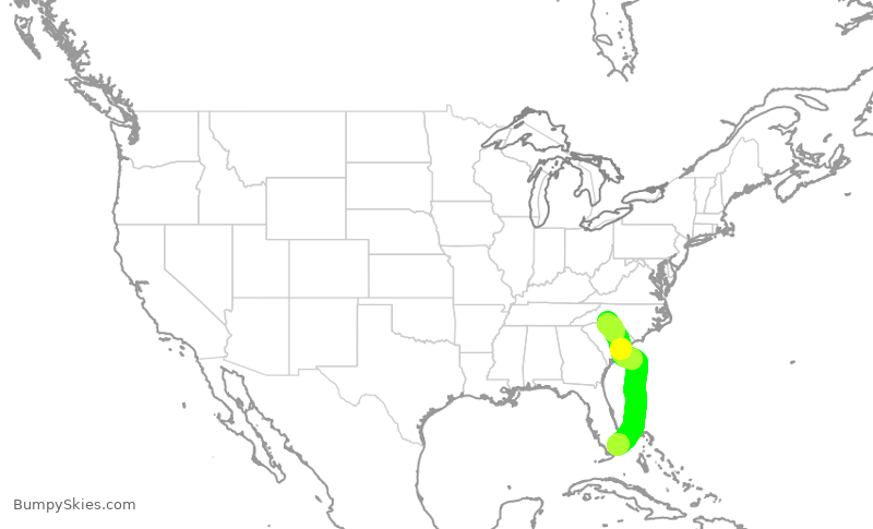 Turbulence forecast map for AAL3131, MIA to CLT