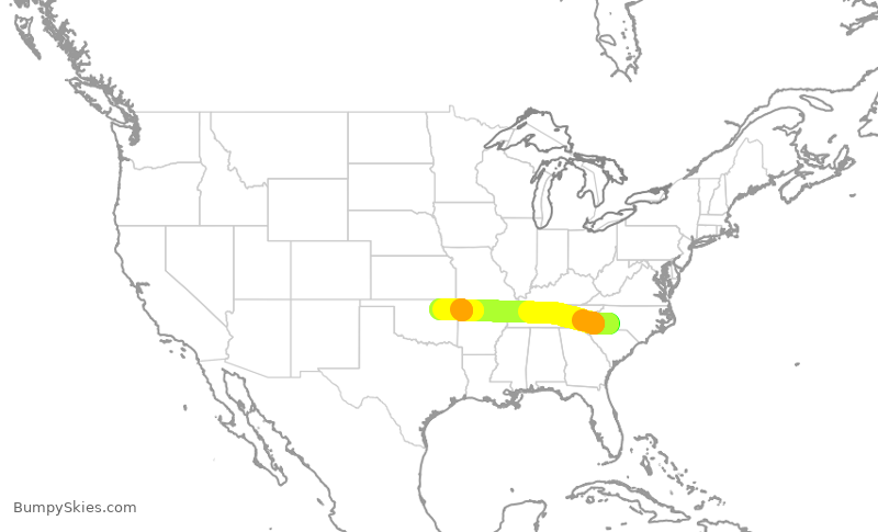 Turbulence forecast map for AAL3133, CLT to TUL
