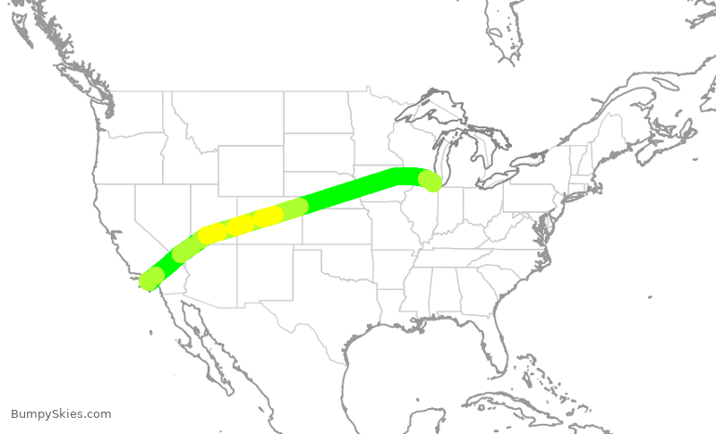Turbulence forecast map for AAL3134, LAX to ORD