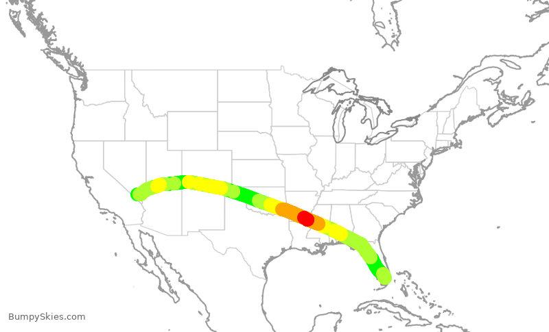 Turbulence forecast map for AAL3135, MIA to LAS
