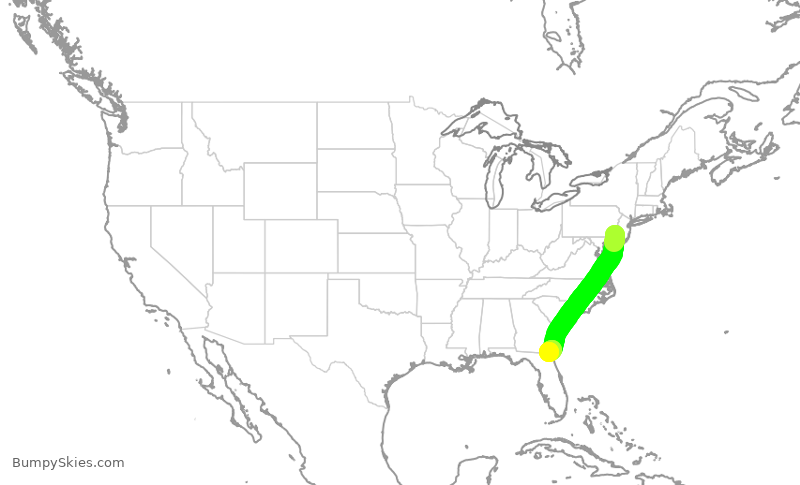 Turbulence forecast map for AAL3135, PHL to JAX