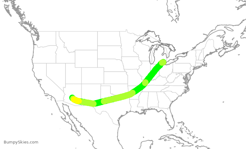 Turbulence forecast map for AAL3140, PHX to DTW