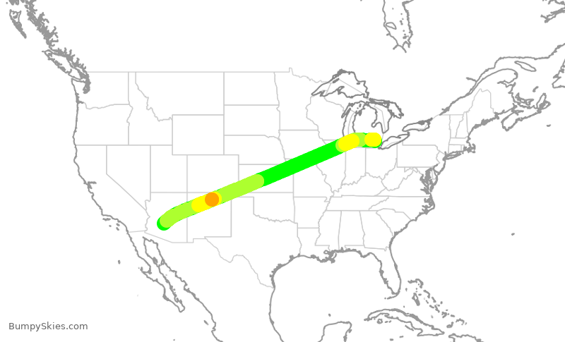 Turbulence forecast map for AAL3141, DTW to PHX