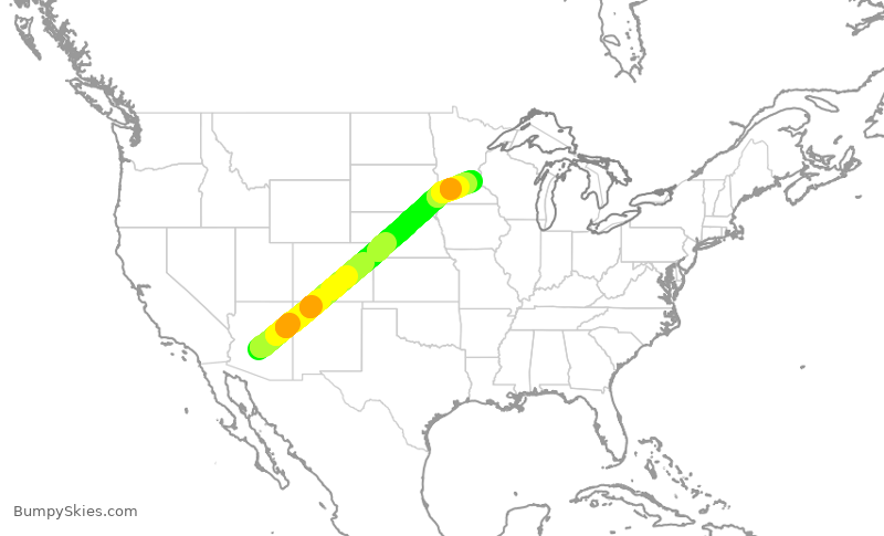 Turbulence forecast map for AAL3142, PHX to MSP