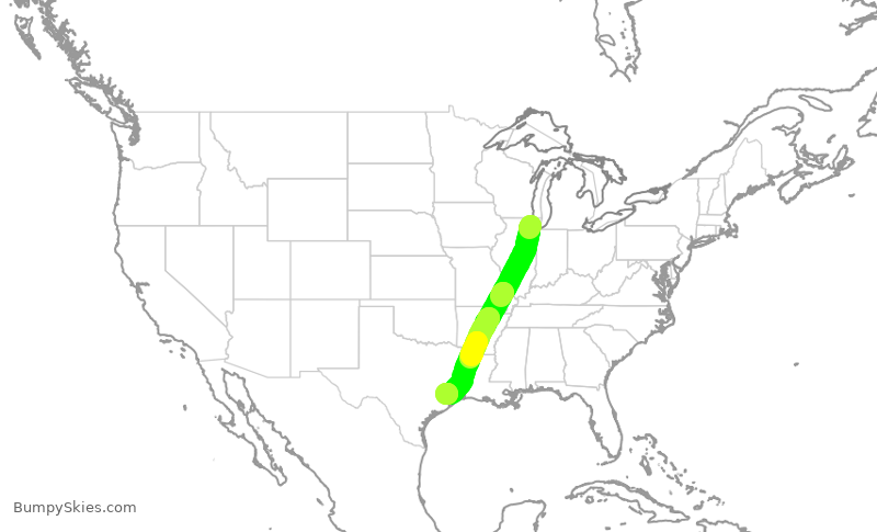 Turbulence forecast map for AAL3144, ORD to IAH