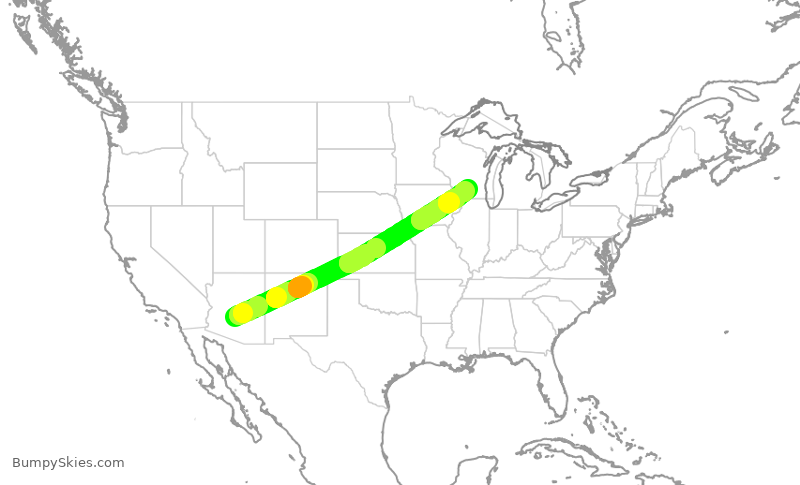 Turbulence forecast map for AAL3147, PHX to MSN
