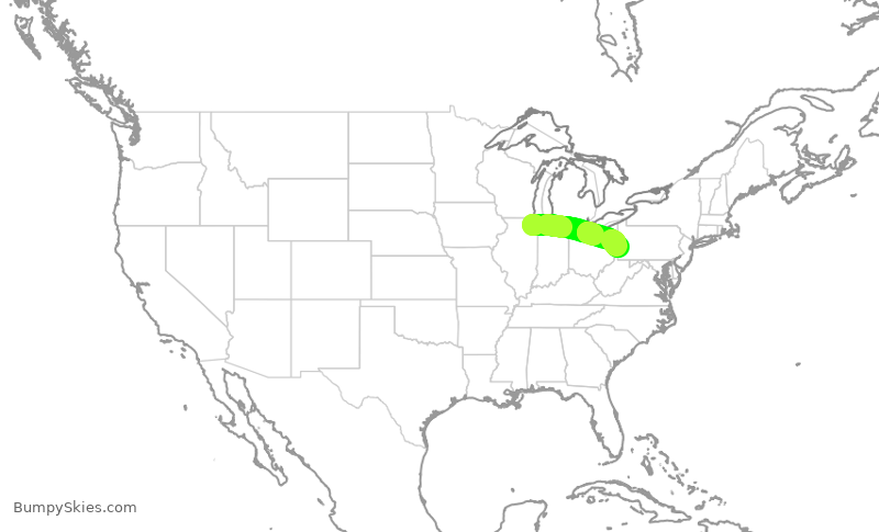 Turbulence forecast map for AAL3148, ORD to PIT