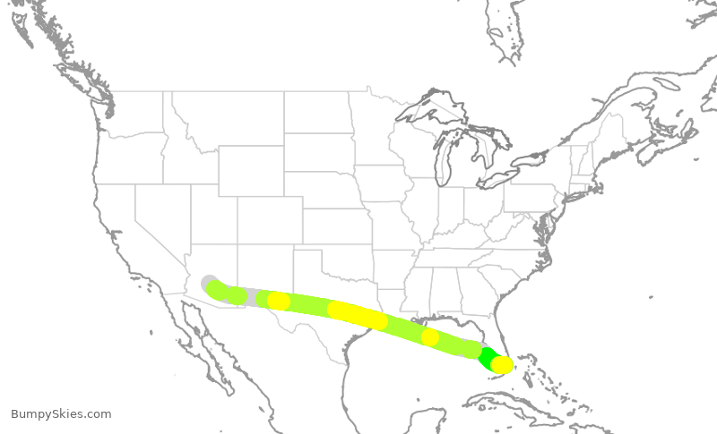 Turbulence forecast map for AAL3148, PHX to MIA