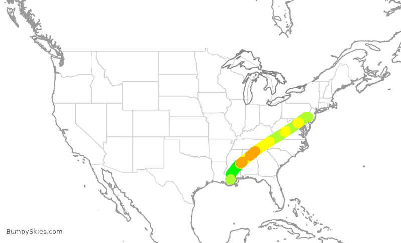 Turbulence forecast map for AAL3149, PHL to MSY