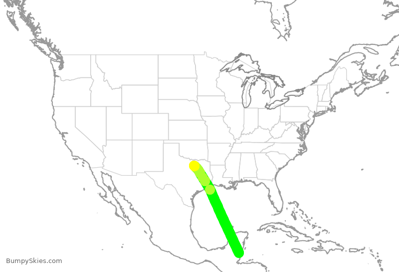 Turbulence forecast map for AAL314, ZBZ to DFW