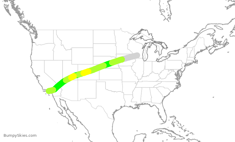 Turbulence forecast map for AAL3151, MSN to LAX