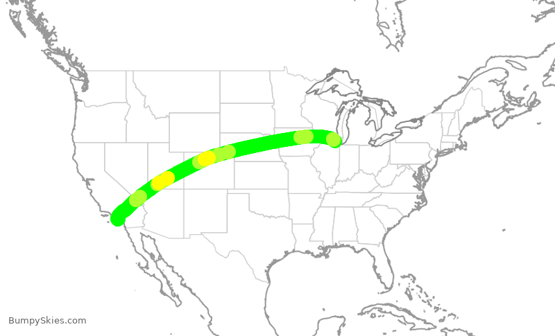 Turbulence forecast map for AAL3151, SNA to ORD