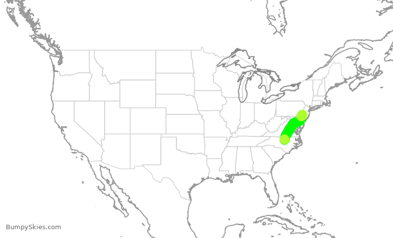 Turbulence forecast map for AAL3152, RDU to PHL