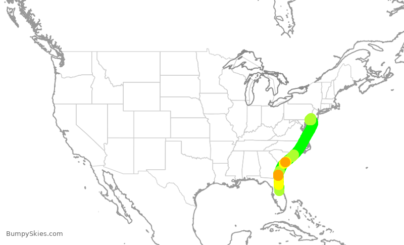 Turbulence forecast map for AAL3153, MCO to PHL