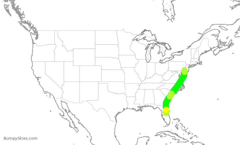 Turbulence forecast map for AAL3153, PHL to MCO