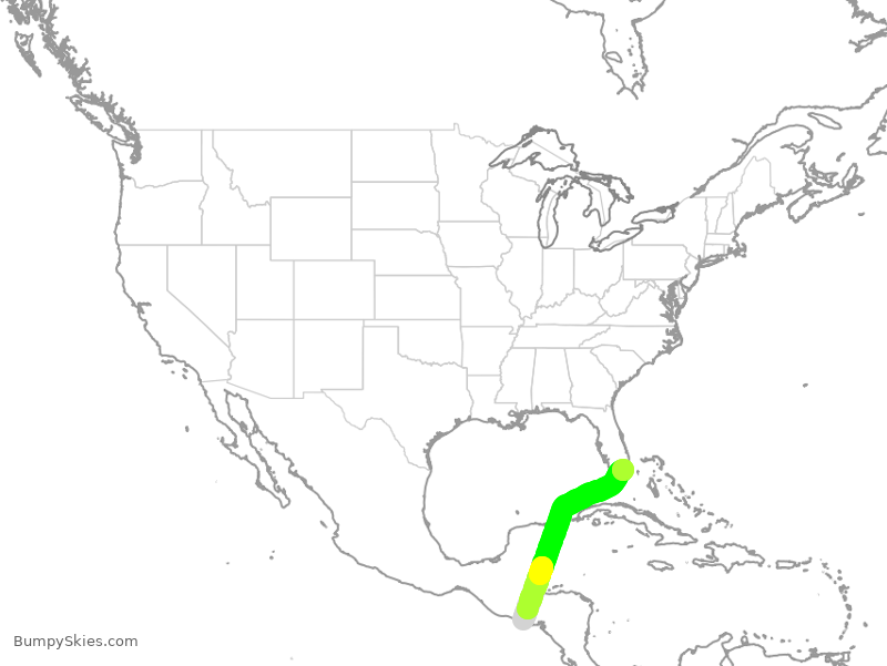 Turbulence forecast map for AAL3154, SAL to MIA