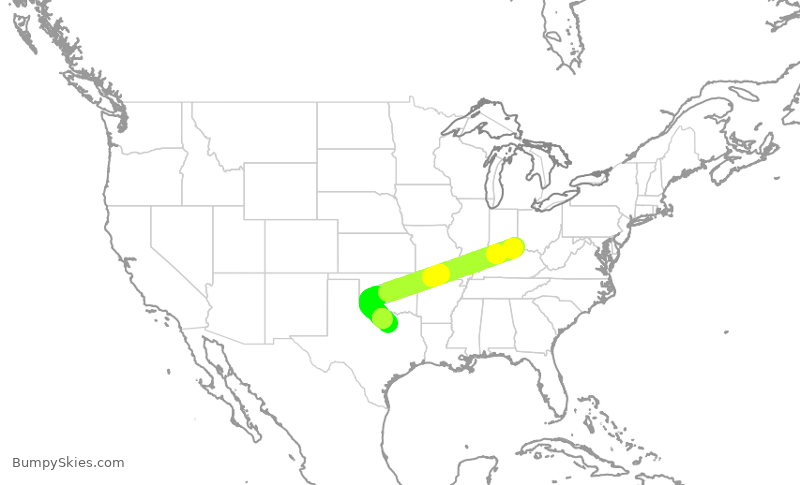 Turbulence forecast map for AAL3157, CVG to DFW