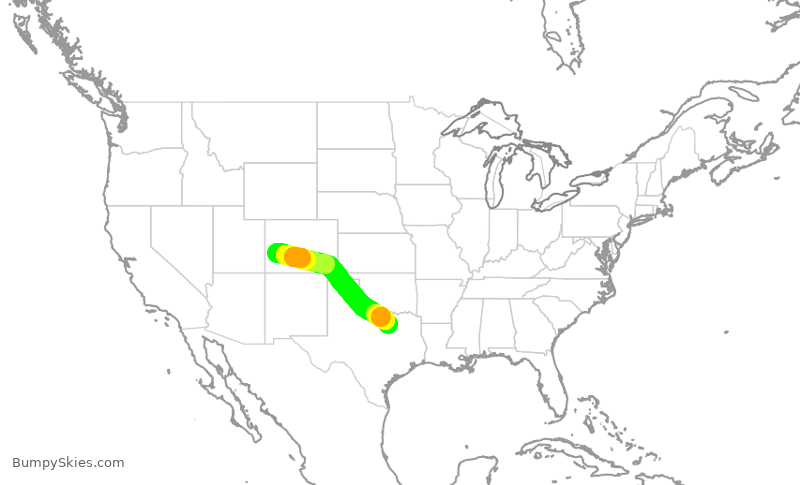 Turbulence forecast map for AAL3157, MTJ to DFW