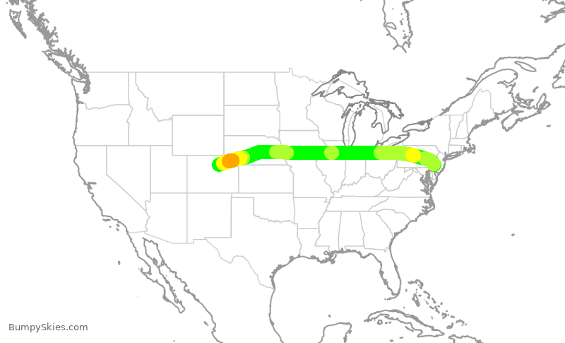 Turbulence forecast map for AAL3158, PHL to DEN