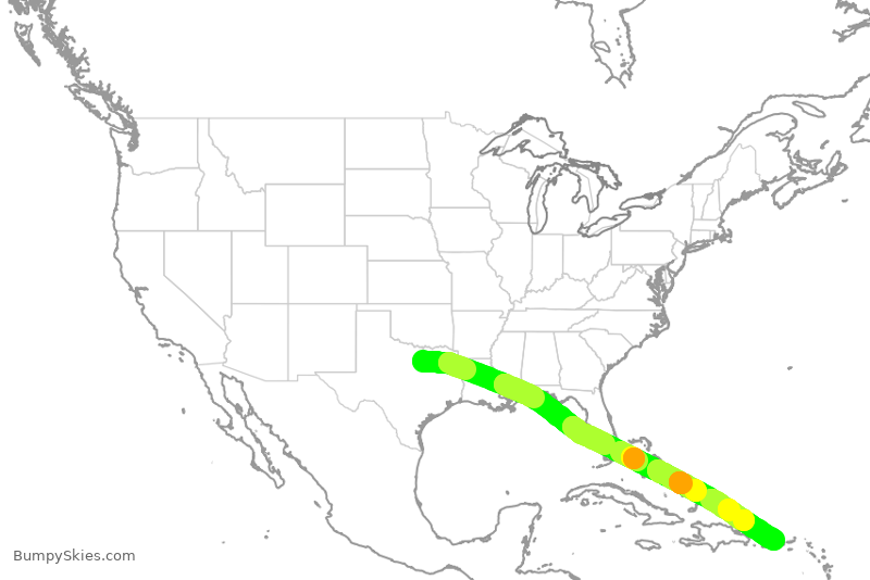Turbulence forecast map for AAL3159, DFW to SJU