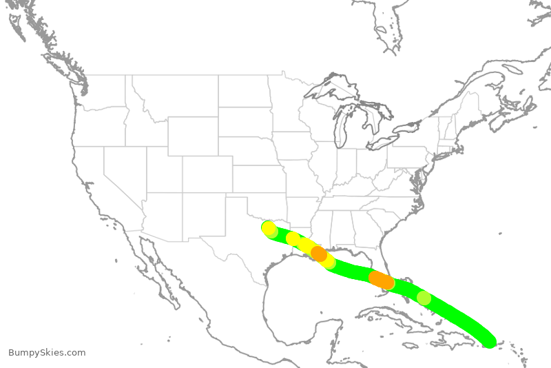 Turbulence forecast map for AAL3159, SJU to DFW
