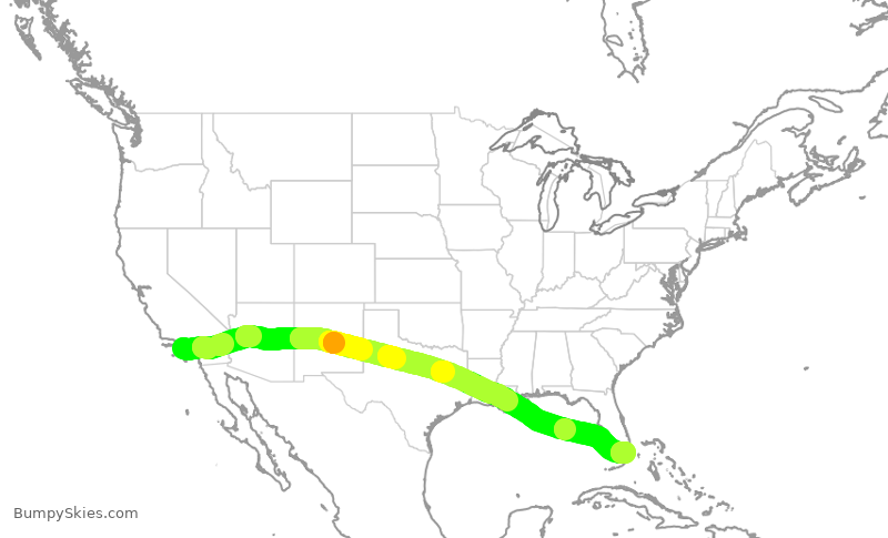 Turbulence forecast map for AAL315, LAX to MIA