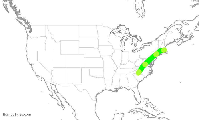 Turbulence forecast map for AAL3161, BOS to CLT