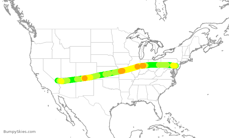 Turbulence forecast map for AAL3161, LAS to PHL