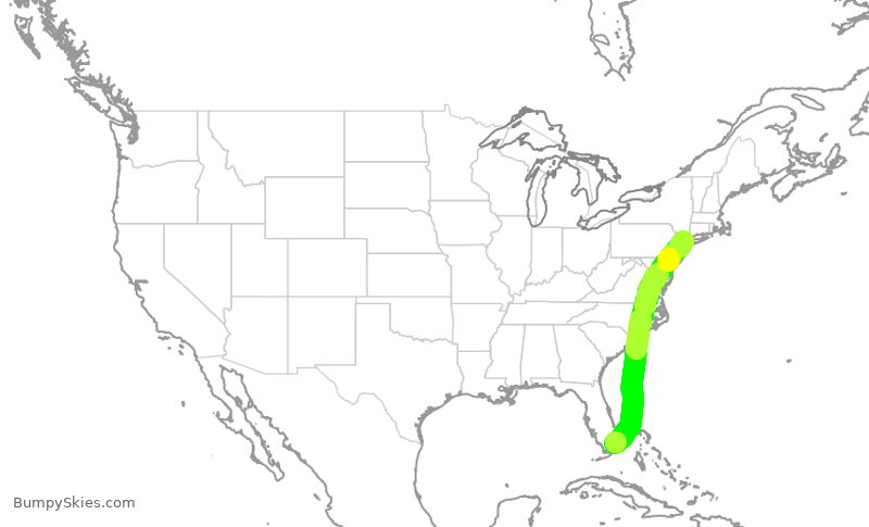 Turbulence forecast map for AAL3162, MIA to LGA
