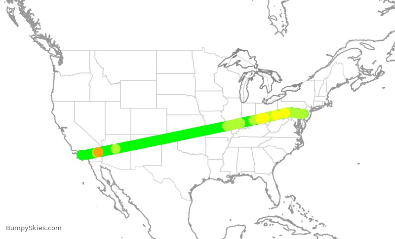 Turbulence forecast map for AAL3164, LAX to PHL