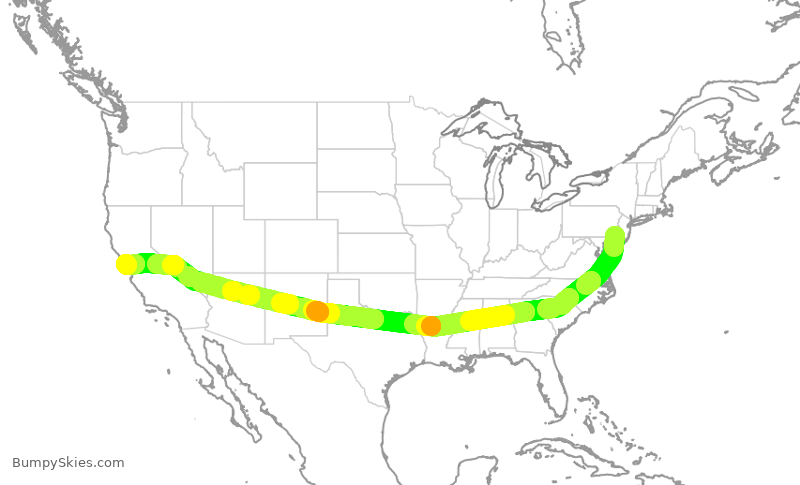 Turbulence forecast map for AAL3166, PHL to SFO