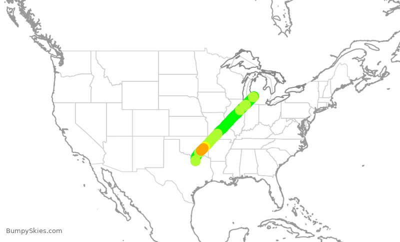 Turbulence forecast map for AAL3167, DFW to GRR