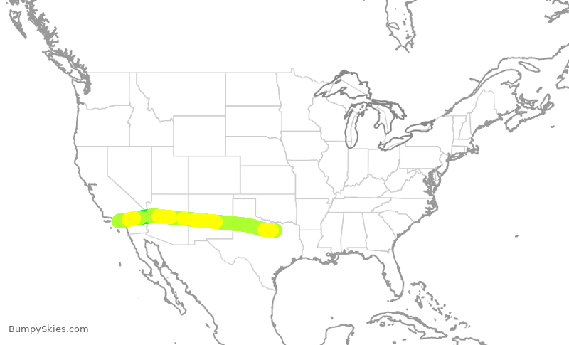 Turbulence forecast map for AAL3168, DFW to LAX