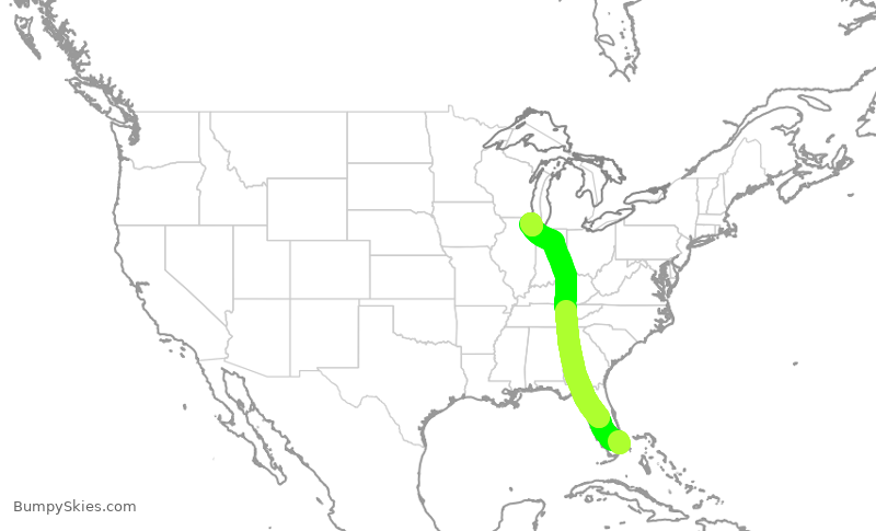 Turbulence forecast map for AAL3169, FLL to ORD