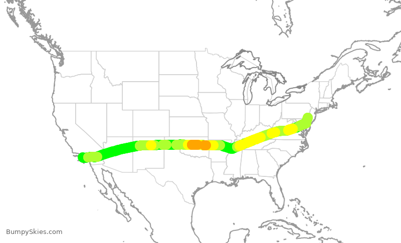Turbulence forecast map for AAL3172, LAX to PHL