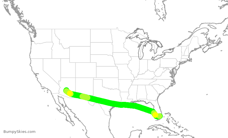 Turbulence forecast map for AAL3172, MIA to PHX