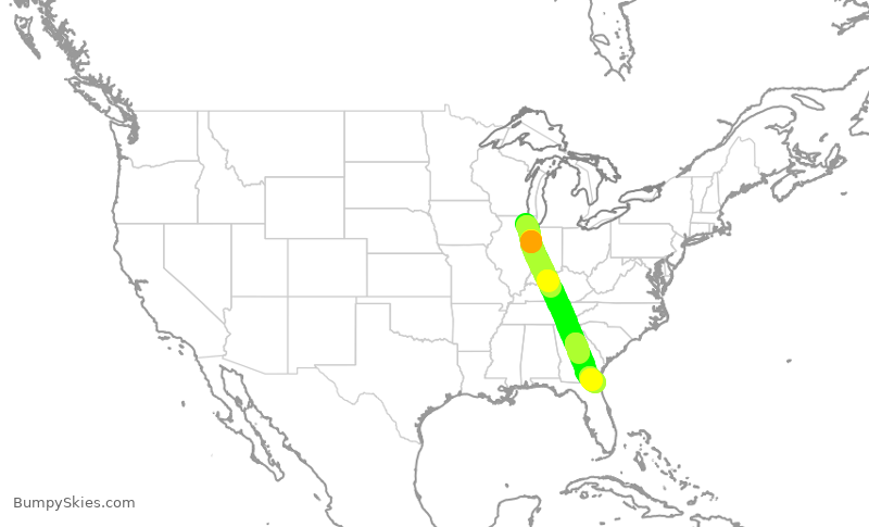 Turbulence forecast map for AAL3173, ORD to JAX