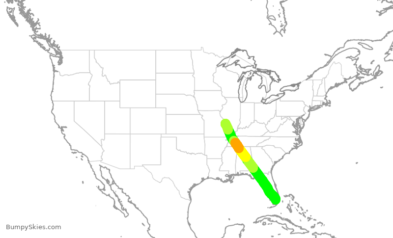 Turbulence forecast map for AAL3175, MIA to STL
