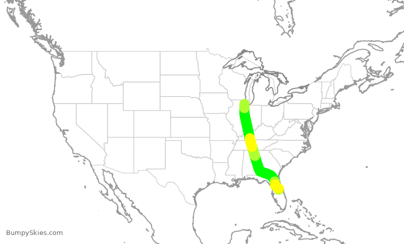 Turbulence forecast map for AAL3176, ORD to MCO