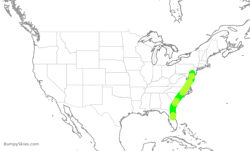 Turbulence forecast map for AAL3177, PHL to MCO